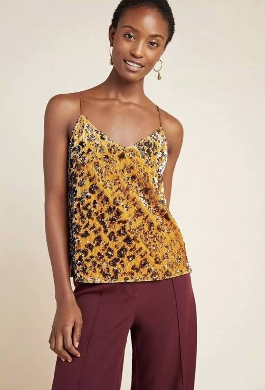 Anthropologie Esther Sequin Tank Top NWT XS Velvet Leopard Boho Blouse Shirt Y2K - Picture 1 of 5